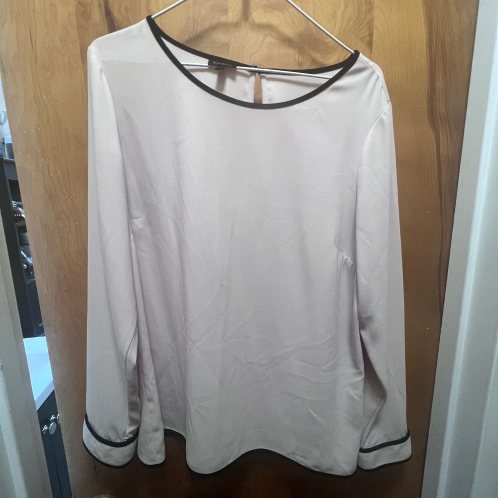 Elegant Light PinkBlouse with Black Trim